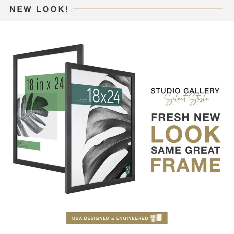 MCS Studio Gallery 18x24 Poster Frame Black Woodgrain Engineered Wood, Vertical & Horizontal Wall Hanging Large Picture Frame for Photos, Posters & Art Prints (1-Pack) - Image 2